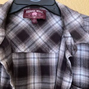 Hippie Rose Men's Plaid Shirt - Black and Gray